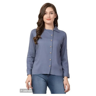 Gray colour Western wear Rayon Shirt style Top has a stylish neck Full Sleeves.