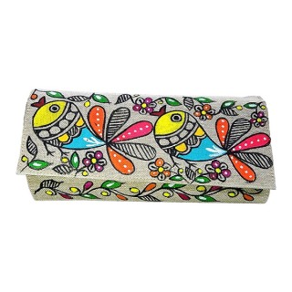 Madhubani painting creation Hand Made Jute Clutches Vibrant color Handbag Purse and pouch (Associated design) thumbnail 2