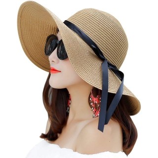 Foldable Wide Brim Bowknot Beach and Summer Straw Sun Hat caps for Girls UV Protection