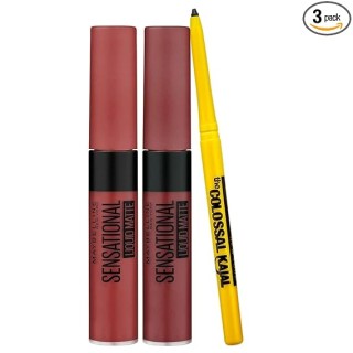 Maybelline New York Lipstick with FREE Colossal Kajal Sensational Liquid Matte Nude Nuance & Made Easy 14.35g (Pack of 3 Products)