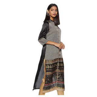 Women's Satin Straight Kurta Black thumbnail 2