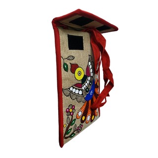 Colorful Mithila Painting Mobile pouch| Madhubani Handicraf Jute Handbag Purse and pouch (Associated design) thumbnail 3