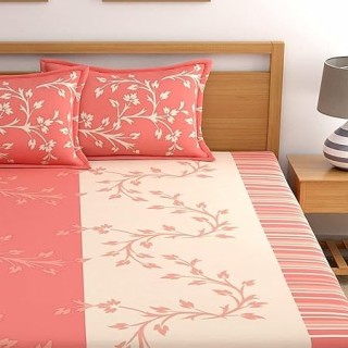 Bedsheet with 2 Pillow Covers Set 144tc Floral Peach for King Cotton thumbnail 3