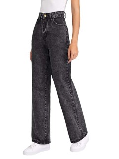 High Rise Cotton Lycra Jeans For Women's Black thumbnail 3