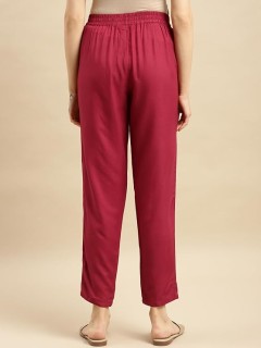 Rayon Solid Ankle Length Straight Pant Women's Maroon thumbnail 4
