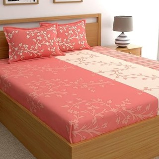 Bedsheet with 2 Pillow Covers Set 144tc Floral Peach for King Cotton