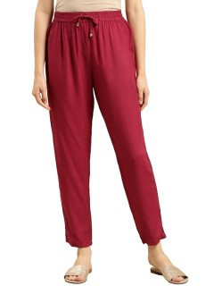 Rayon Solid Ankle Length Straight Pant Women's Maroon