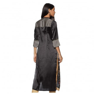 Women's Satin Straight Kurta Black thumbnail 4