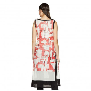 Women Printed Cotton Rayon A-line Kurta  (Red, White) thumbnail 3