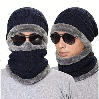 Wool Beanie & Muffler Winter Soft Woolen Muffler & Cap for Women Blue thumbnail 2