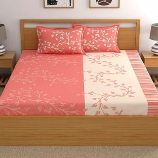 Bedsheet with 2 Pillow Covers Set 144tc Floral Peach for King Cotton thumbnail 2