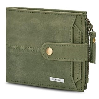 Olive Green Leather Wallet For Men 2 Card Slot RFID