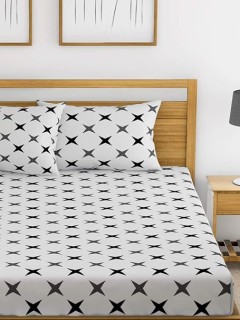 White Grey-Cotton Bedsheet for Double Bed with 2 Pillow Covers  thumbnail 3
