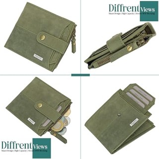 Olive Green Leather Wallet For Men 2 Card Slot RFID thumbnail 2