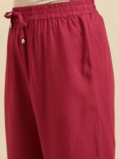 Rayon Solid Ankle Length Straight Pant Women's Maroon thumbnail 2