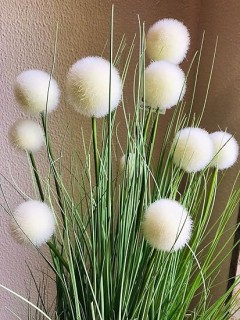 Grass Plant Artificial Pompom (Ht 30inches) with Eight White Flowers and Metal Trendy Pot for Home Office Party Wedding and Table Top Decor GA5066 thumbnail 4