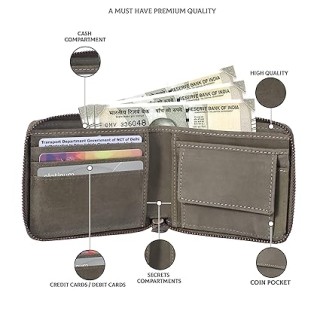 Original Leather Green Colored Zipper Wallet for Mens & Boys with Multiple Pockets thumbnail 3
