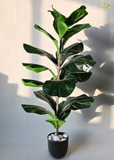 Artificial Fiddle-Leaf Fig Plant 86.3 cm Tall Ornamental for Interior Décor Home Décor Office Decor 21 Leaves with Basic Black Pot Big Indoor Tropical Durable