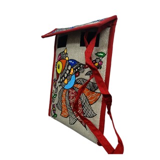 Desinger Mithila painting Jute Mobile pouch Hand Painted Handbag Purse and pouch (Associated design) thumbnail 3