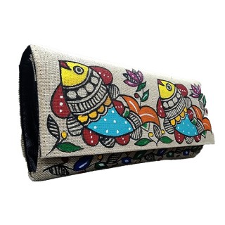 Jute Clutches Vibrant color hand made Madhubani painting creation Handbag Purse and pouch (Associated design)