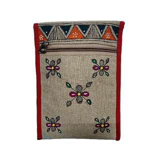 Colorful Mithila Painting Mobile pouch| Madhubani Handicraf Jute Handbag Purse and pouch (Associated design) thumbnail 4