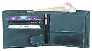 9 Card Slots 2 Currency & 2 Secret Compartments 1 Zipper & 3 ID Card Slots Blue Leather Wallet for Men thumbnail 2