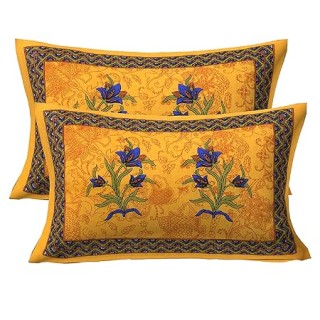 Pure Cotton Double Bed Sheet with  Yellow Kashmirkalli Jaipuri King  2 Pillow Covers  thumbnail 4