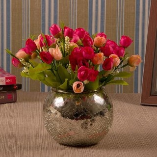 Flowers with Mercury Glass Vase for Home Decor Center Table Bedroom Living Room and Office Decoration Multicolor 
