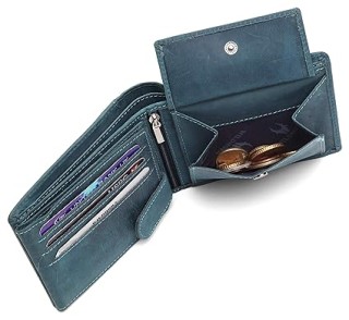 9 Card Slots 2 Currency & 2 Secret Compartments 1 Zipper & 3 ID Card Slots Blue Leather Wallet for Men thumbnail 5