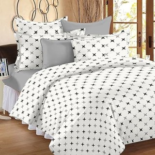 White Grey-Cotton Bedsheet for Double Bed with 2 Pillow Covers 