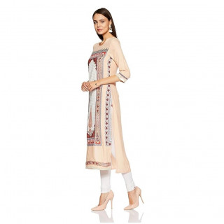 Women Printed Viscose Rayon Straight Kurta  (Pink) thumbnail 4