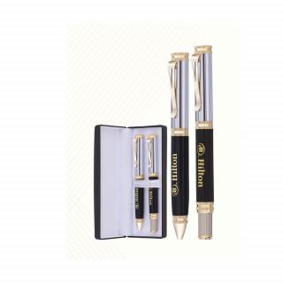 Ballpoint Pen Set Black and Silver