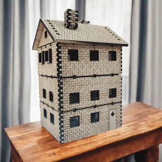 3D MDF Wooden Big House Model – Multi-Storey DIY Miniature Craft Kit with Chimney & Windows-19cm (7.5 Inch) thumbnail 2
