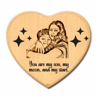 Mother's Day Personalized heart Shape Engraved Customized Wooden Plaque Gift (6x6) Best Mom