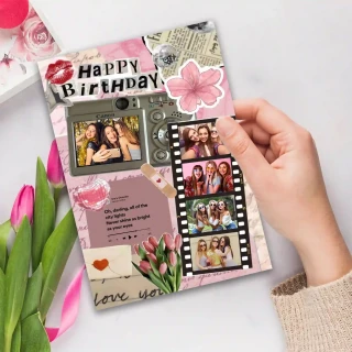 Personalized Collage Photo Card – Aesthetic Birthday Scrapbook-Style Greeting Card thumbnail 3
