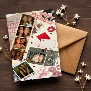 Personalized Collage Photo Card – Aesthetic Birthday Scrapbook-Stylish Greeting Card