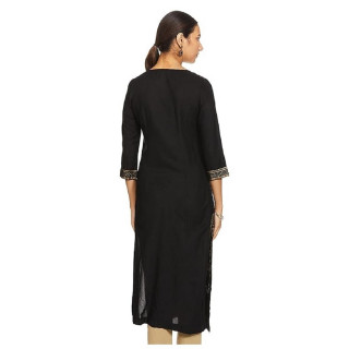 Women's Straight Kurta Black thumbnail 3