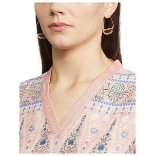 Women Printed Cotton Blend Straight Kurta  (Pink) thumbnail 3