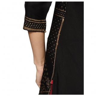 Women's Straight Kurta Black thumbnail 4