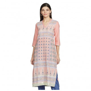 Women Printed Cotton Blend Straight Kurta  (Pink)