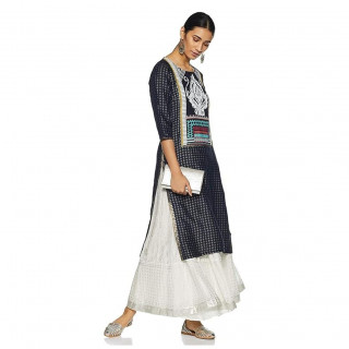 Women's Synthetic Straight Kurta Blue thumbnail 2