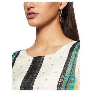Women Printed Cotton Blend Straight Kurta  (White, Blue) thumbnail 4