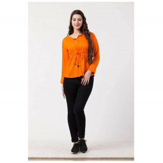 Women's Full Sleeves Round Neck Stylish Designer Lightweight Orange Top