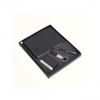 Black And Gray PU Leather Corporate Pen KeyChain Note Book A5 Visiting Card (4 Items)