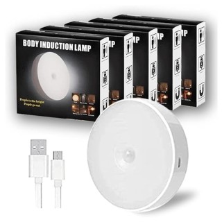 Body Induction Lamp With Switch Motion Sensor Light for Home with USB Charging Wireless Self Adhesive LED Nightlight Rechargeable Hallway Wardrobe Bedroom, Stairs (Cool Pack of 1 White with switch) thumbnail 3