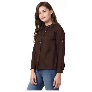 Western wear Rayon Casual Regular Sleeves Solid Women & Gilr's Brown Shirt thumbnail 3