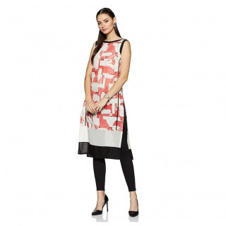 Women Printed Cotton Rayon A-line Kurta  (Red, White) thumbnail 2