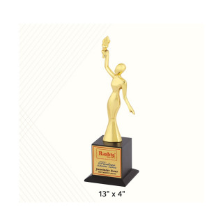 Trophy Metal Golden Lady Award with Wooden Base