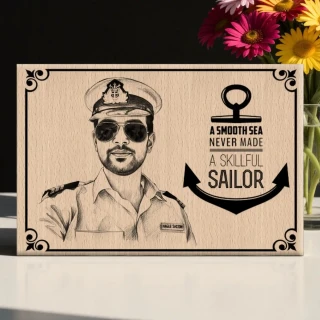 Personalized Steam Beech Navy Themed Photo Frame with Laser Engraved Wooden Frame