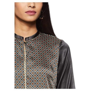 Women's Satin Straight Kurta Black thumbnail 3